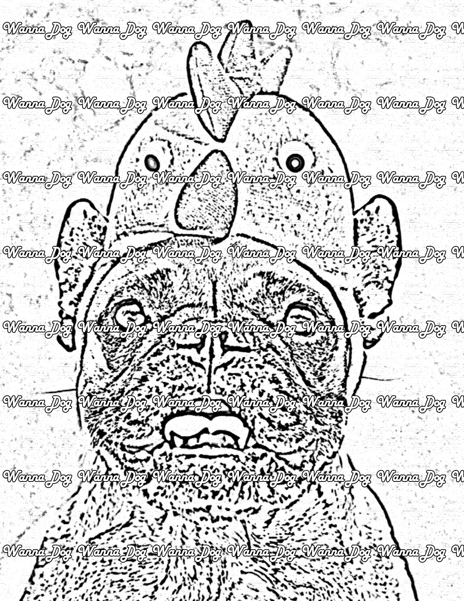 French Bulldog Coloring Page of a French Bulldog in a chicken hat