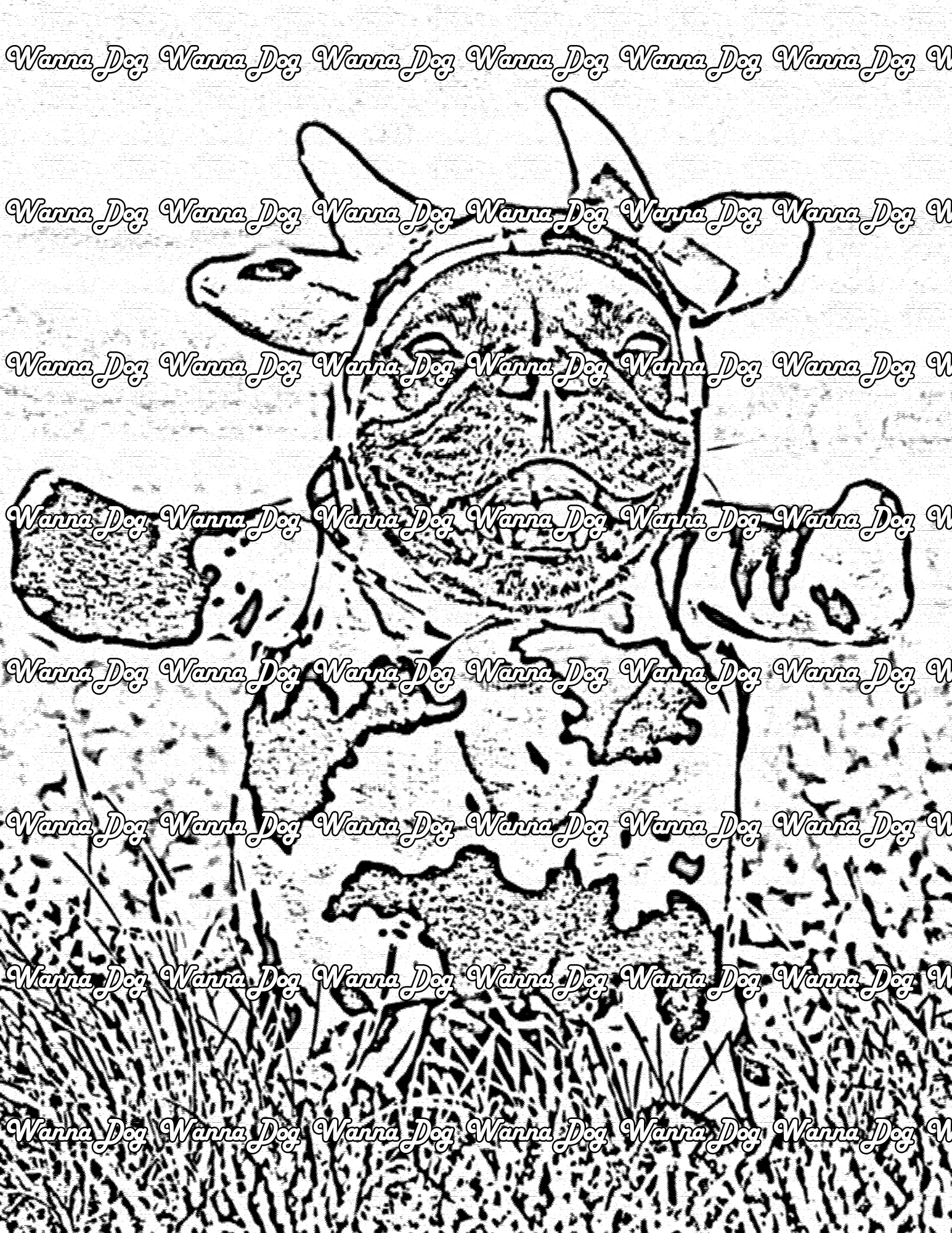 French Bulldog Coloring Page of a French Bulldog in a cow costume