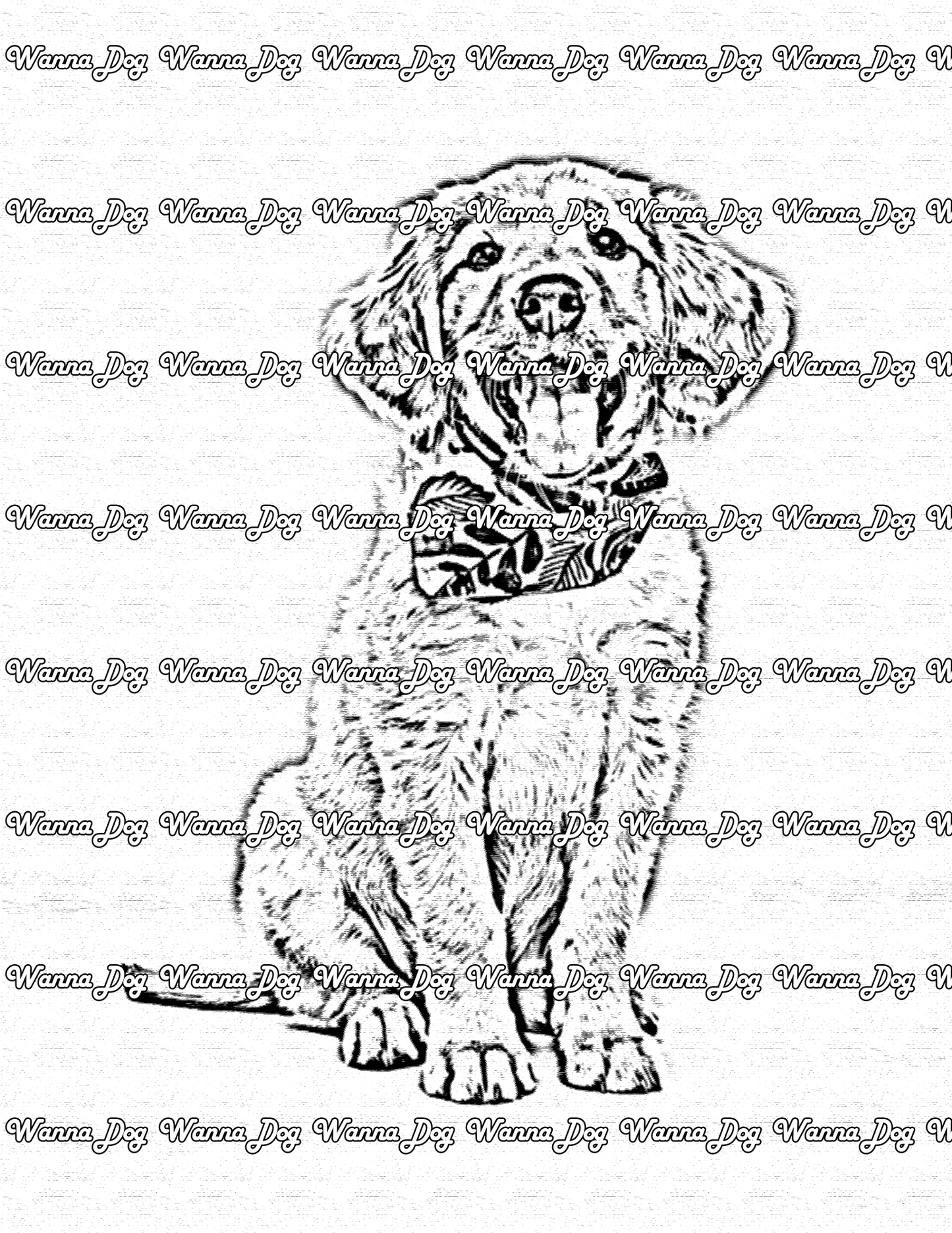 Golden Retriever Puppy Coloring Page of a Golden Retriever Puppy wearing a bowtie and smiling