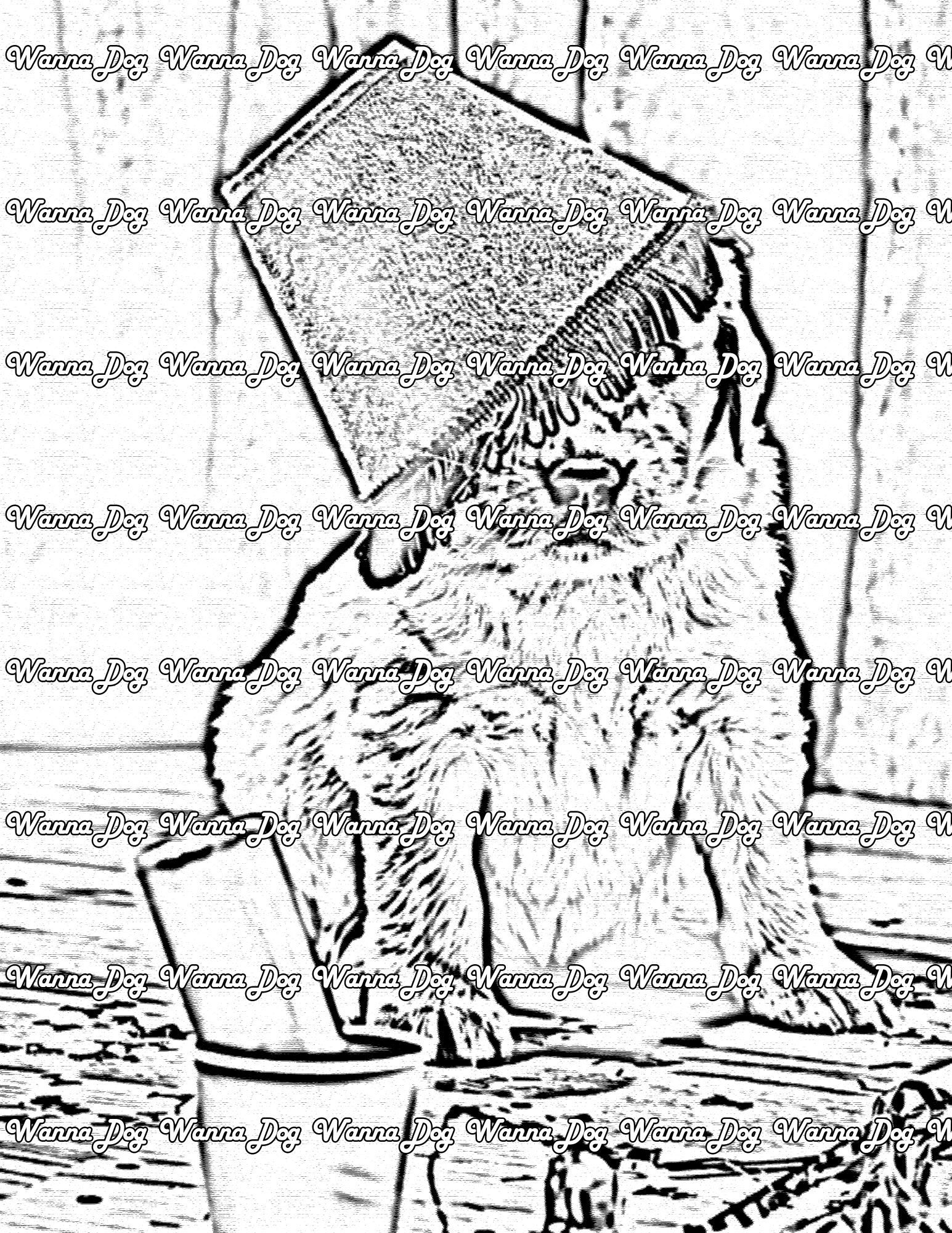 Golden Retriever Puppy Coloring Page of a Golden Retriever Puppy with a lamp shade on their head