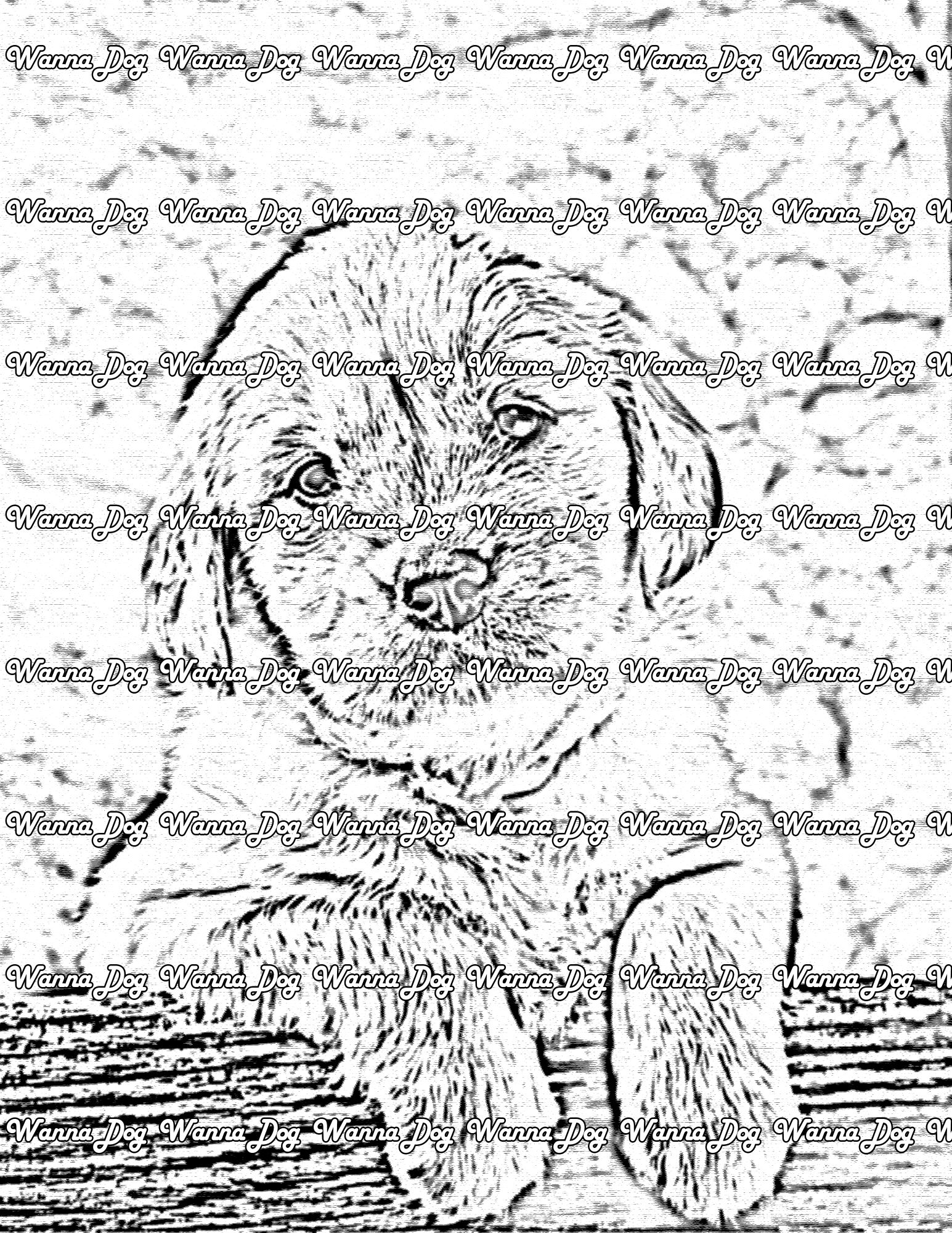 Golden Retriever Puppy Coloring Page of a Golden Retriever Puppy sitting on a log