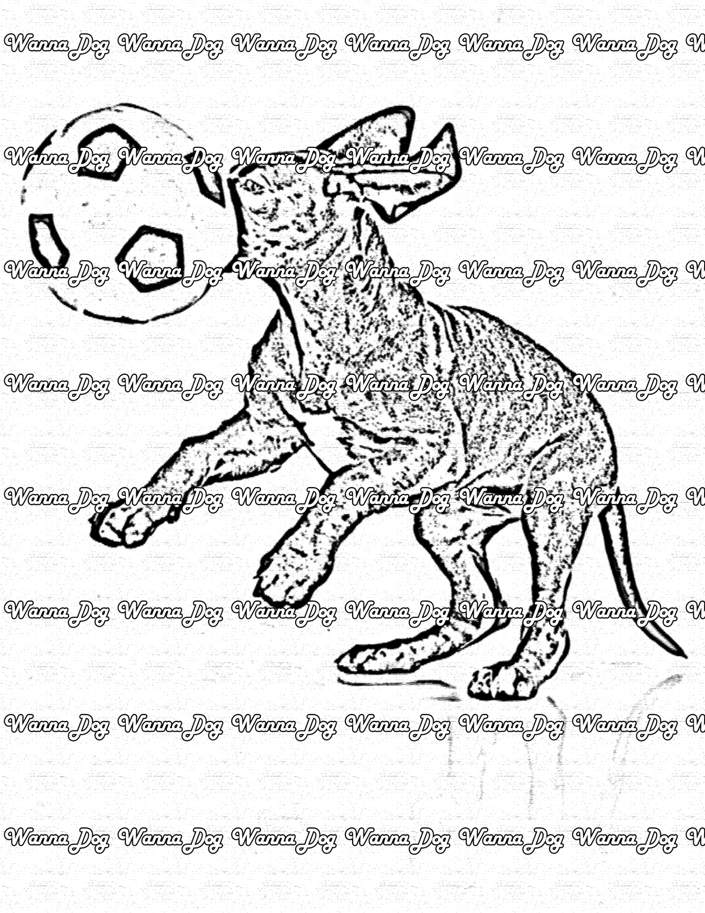 Great Dane Coloring Page of a Great Dane playing with a soccer ball
