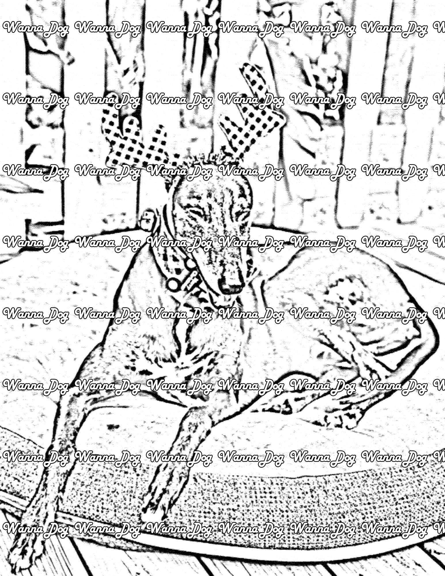 Greyhound Coloring Page of a Greyhound sitting in a Christmas costume