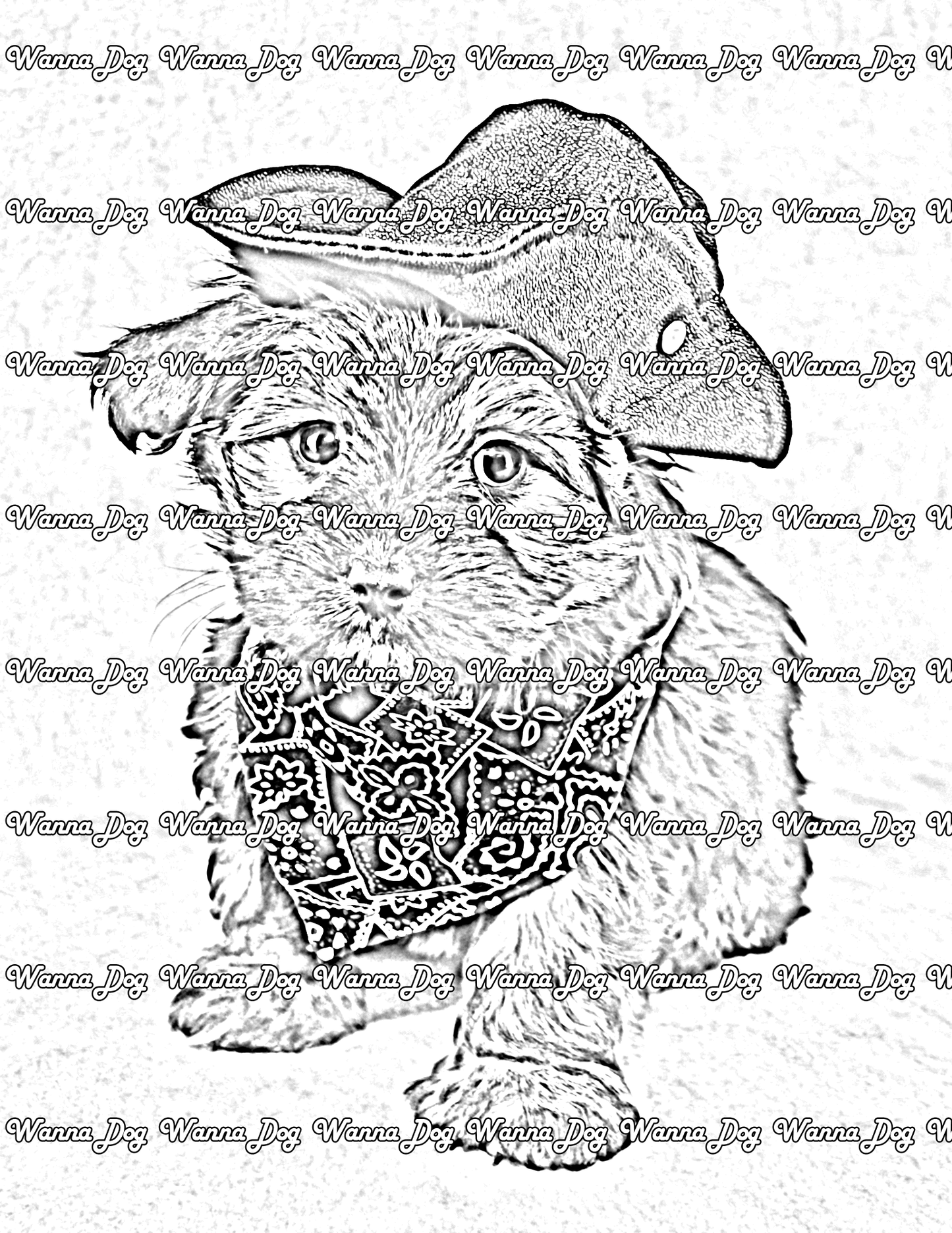 Halloween Puppy Coloring Page of a puppy dressed as a cowboy