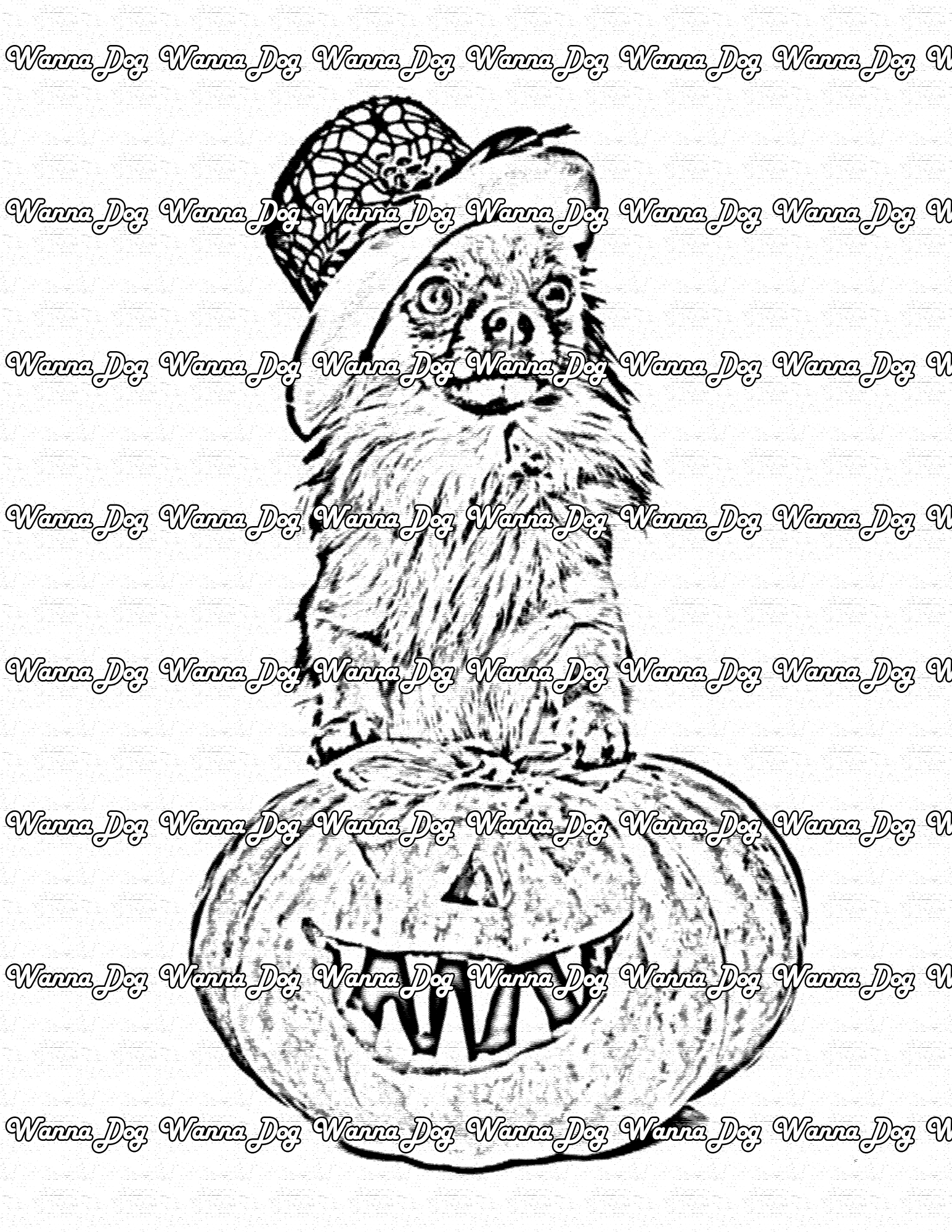 Halloween Dog Coloring Page of a Dog with a pumpkin