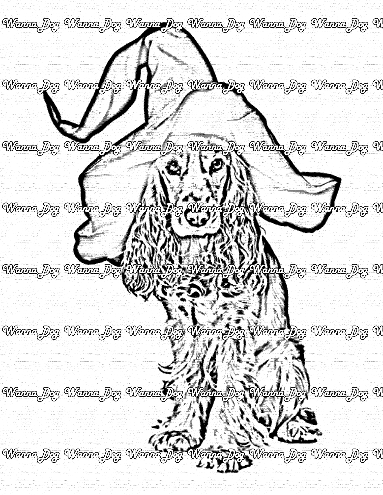 Halloween Dog Coloring Page of a Dog in a witch hat