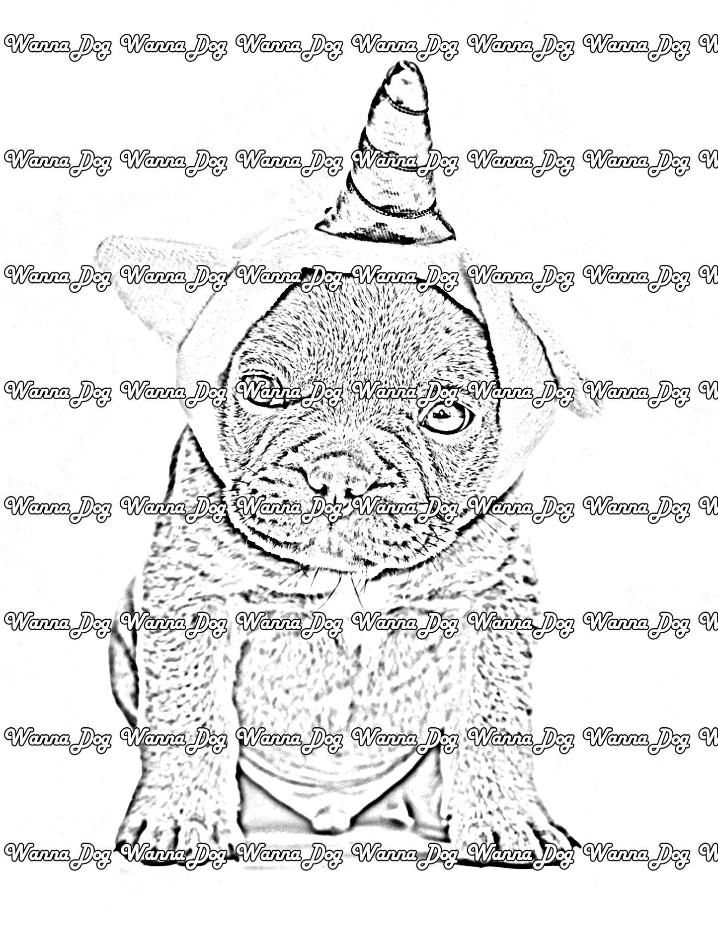 Halloween Puppy Coloring Page of a puppy wearing a unicorn horn