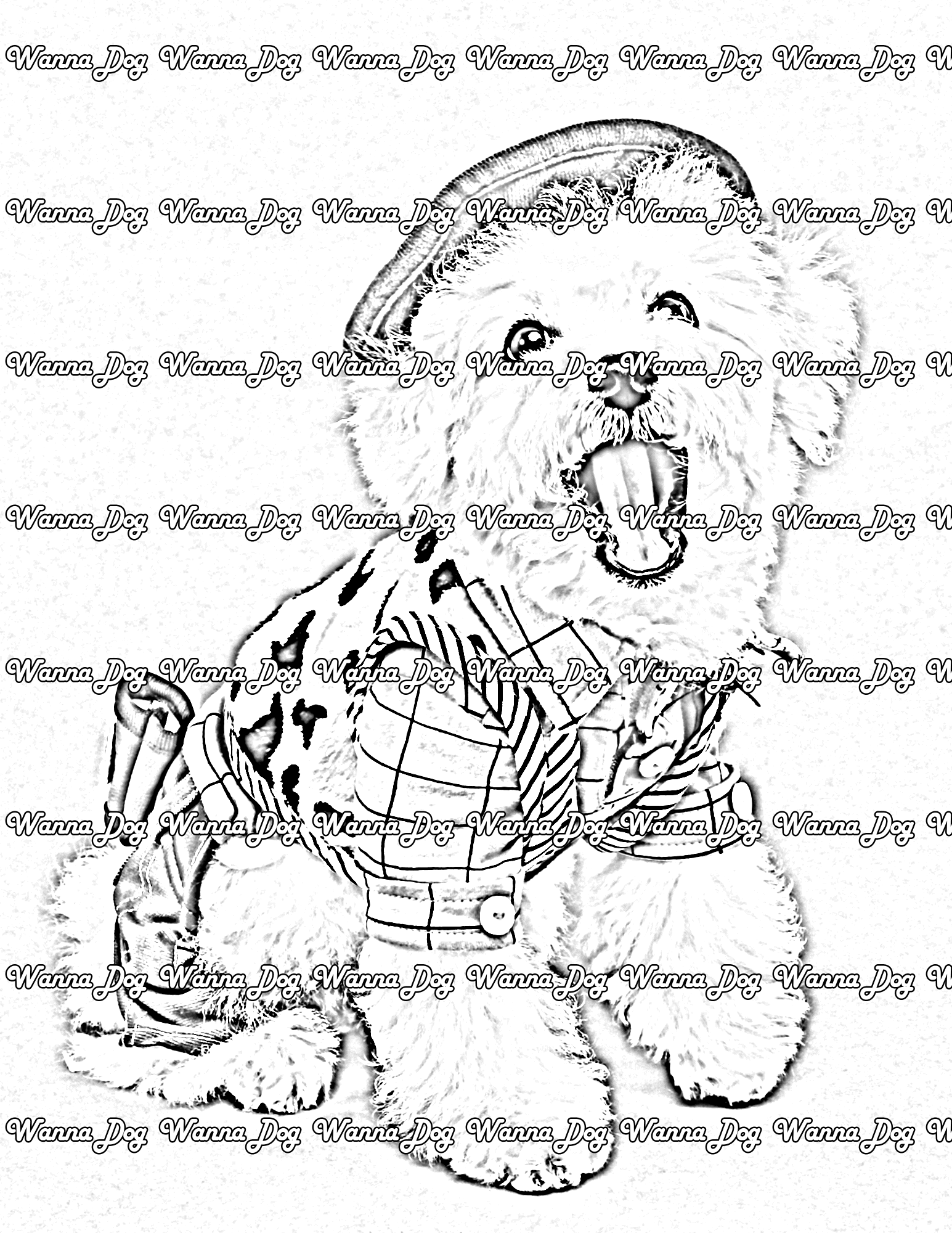 Halloween Puppy Coloring Page of a puppy dressed as Woody from Toy Story
