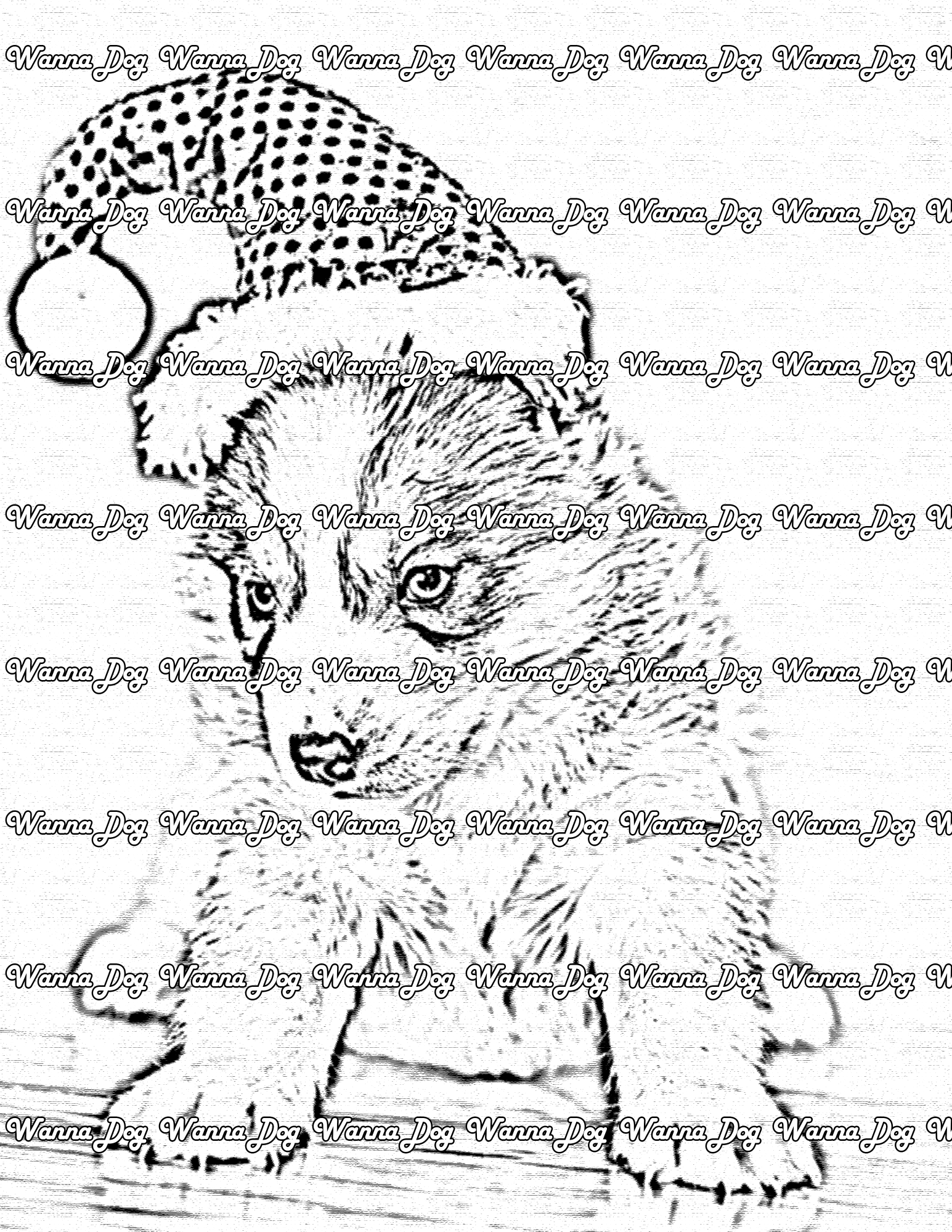 Husky Puppy Coloring Page of a Husky Puppy wearing a santa hat