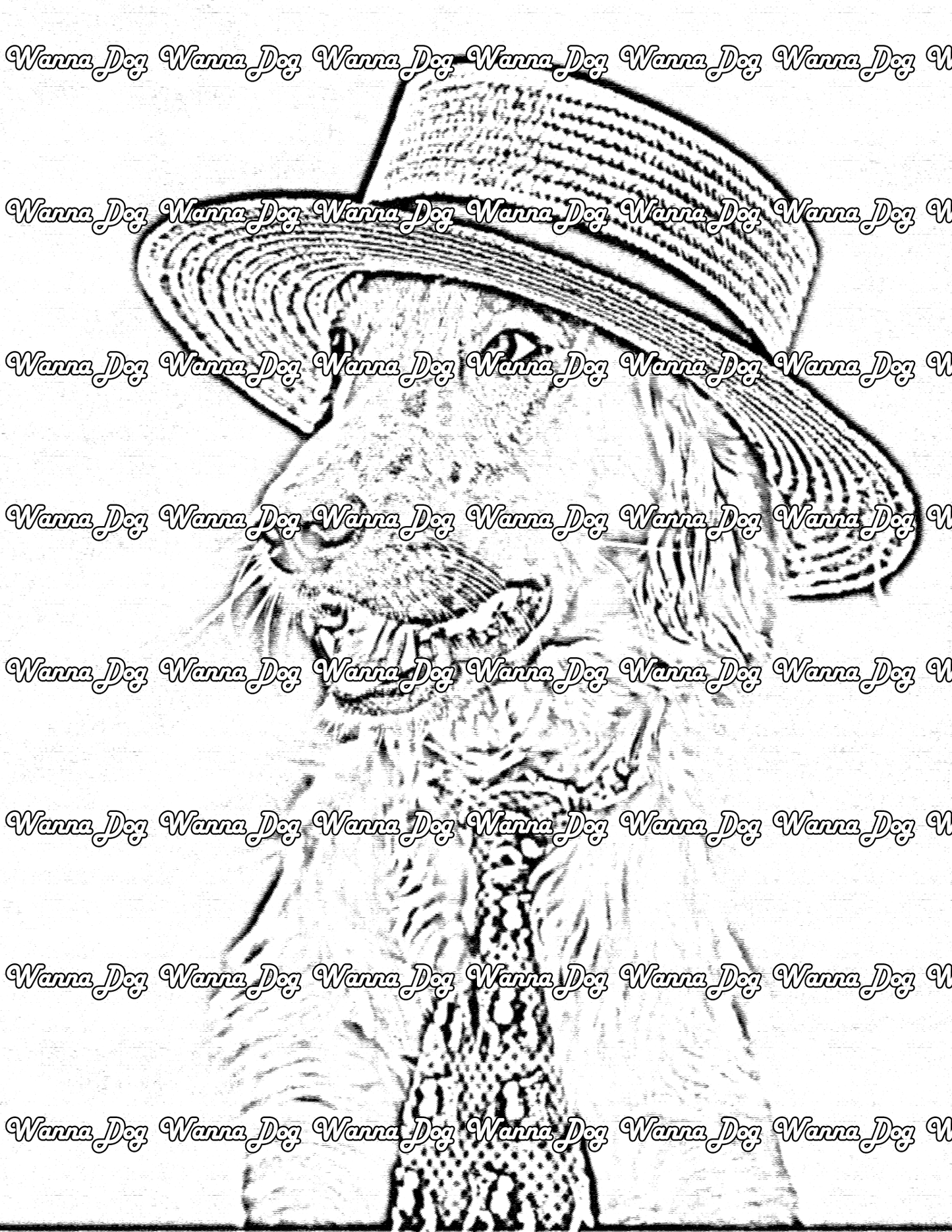 Irish Setter Coloring Page of a Irish Setter wearing a hat and tie