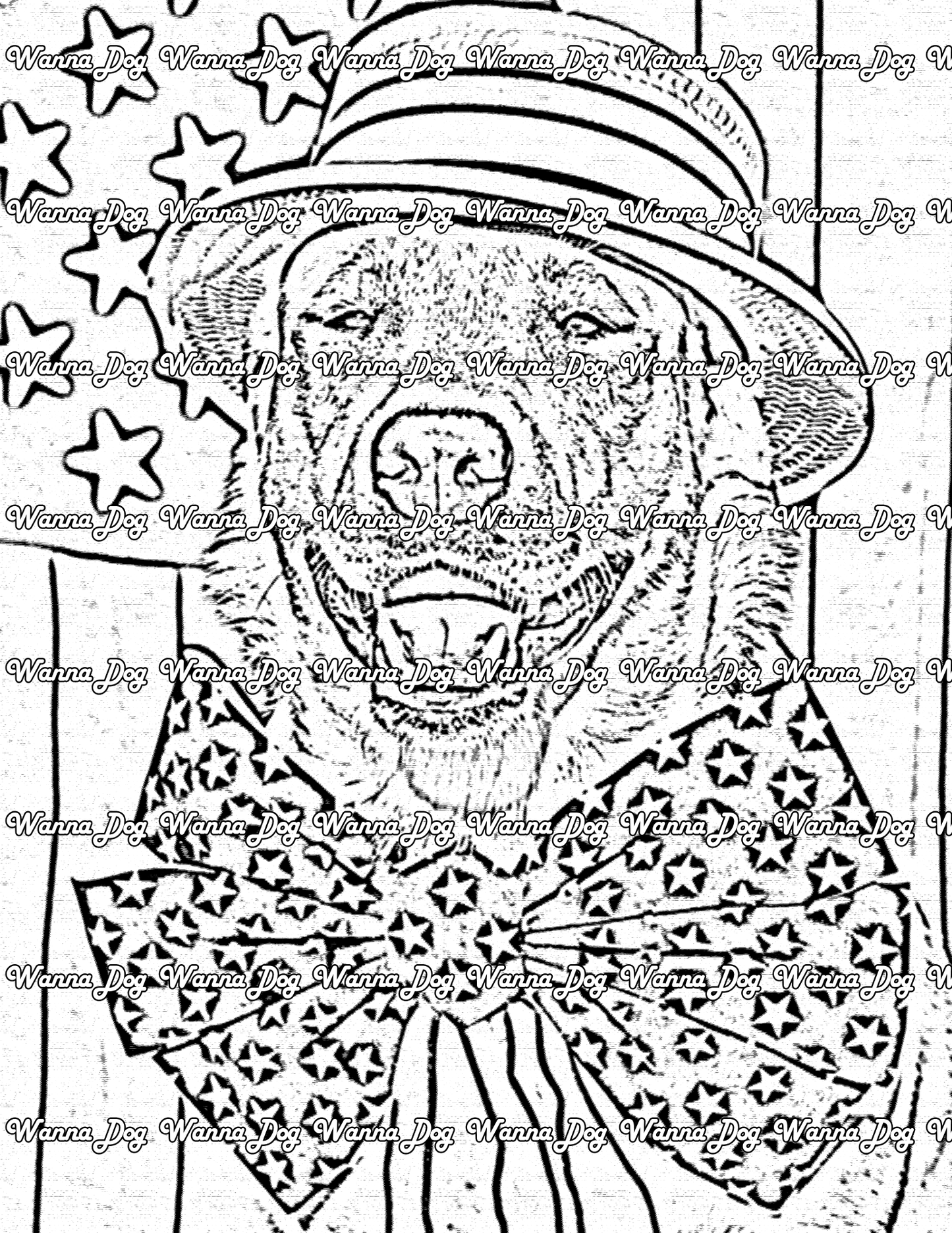 Labrador Coloring Page of a Labrador dressed as Uncle Sam