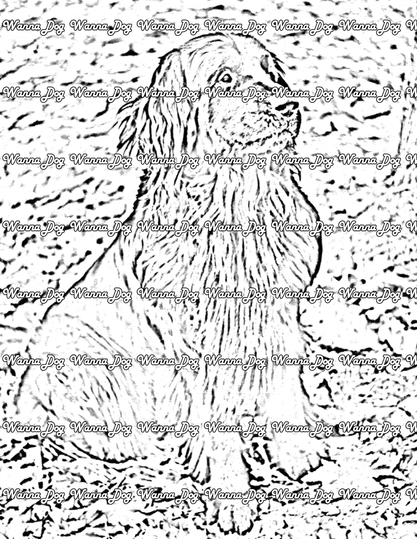 Newfoundland Coloring Page of a Newfoundland sitting outside in leaves