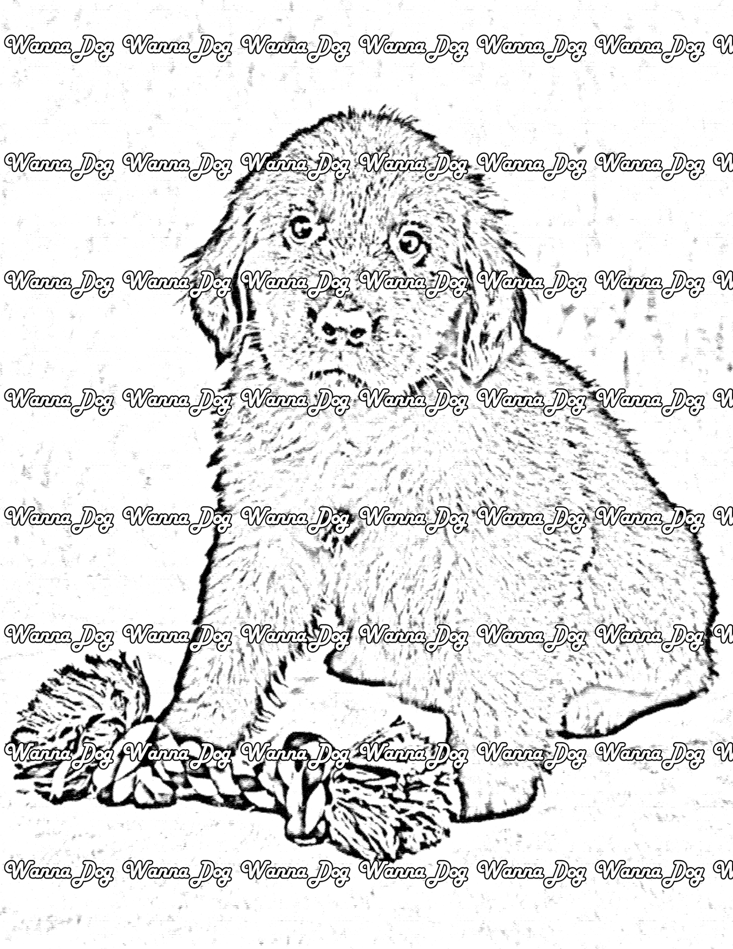 Newfoundland Coloring Page of a Newfoundland sitting with a toy