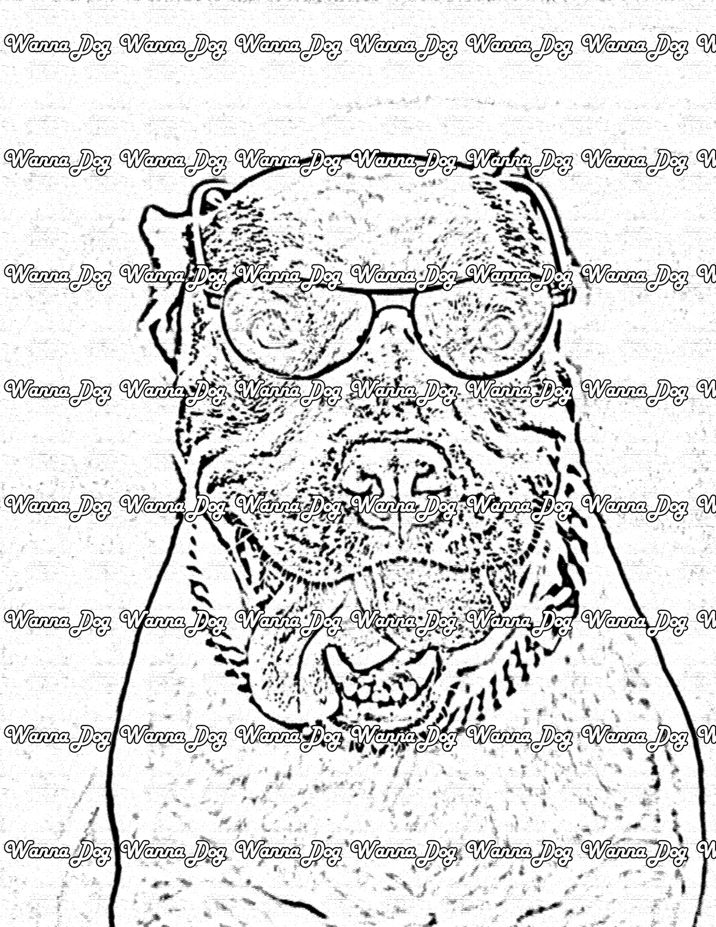 Pitbull Coloring Pages of a Pitbull wearing glasses, a tennis ball in their mouth, and tongue out