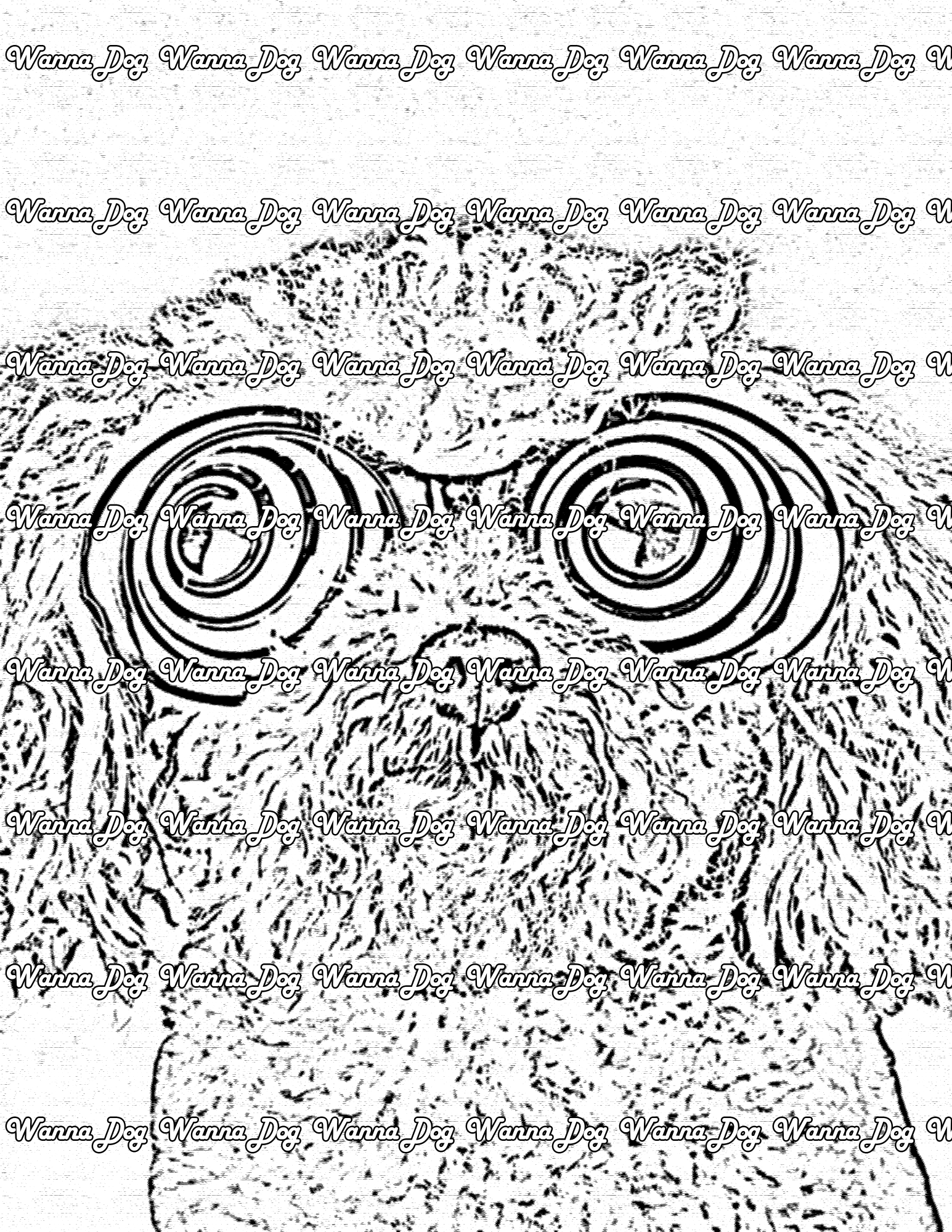 Poodle Coloring Page of a Poodle wearing hypnosis glasses