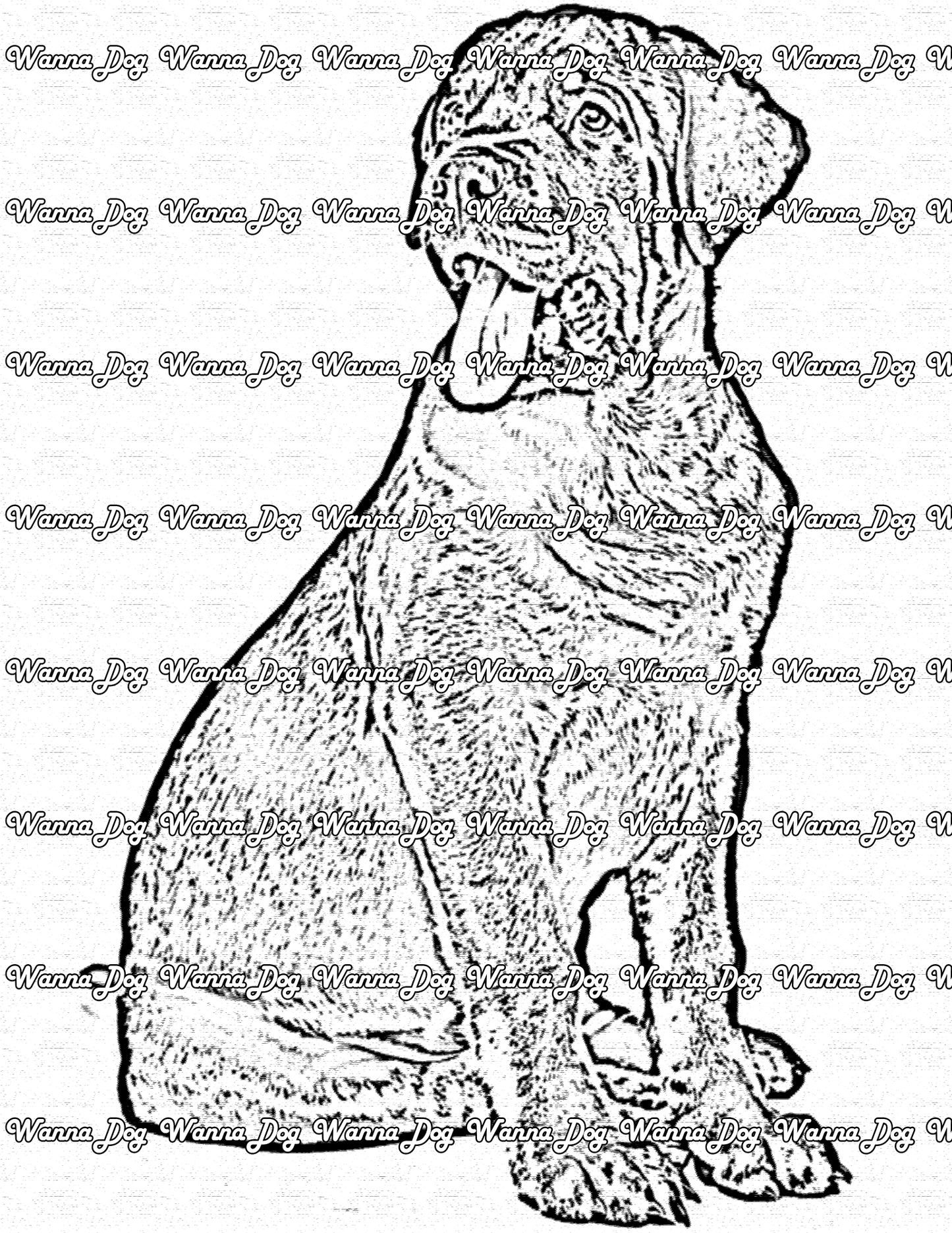 Rottweiler Coloring Page of a Rottweiler sitting, posing, with their tongue out