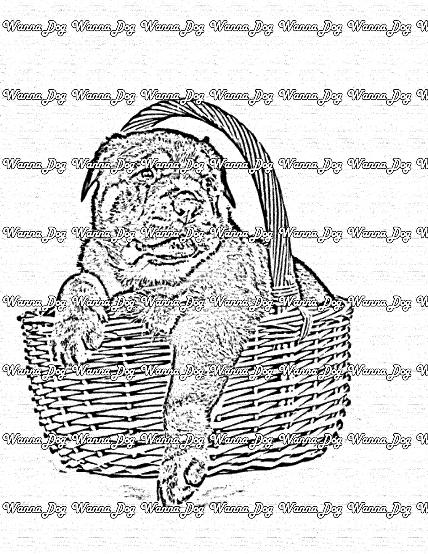 Rottweiler Coloring Page of a Rottweiler sitting in a basket