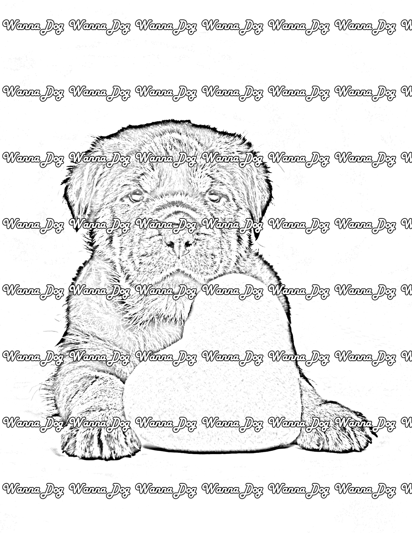 Rottweiler Puppy Coloring Page of a Rottweiler Puppy with a heart plush