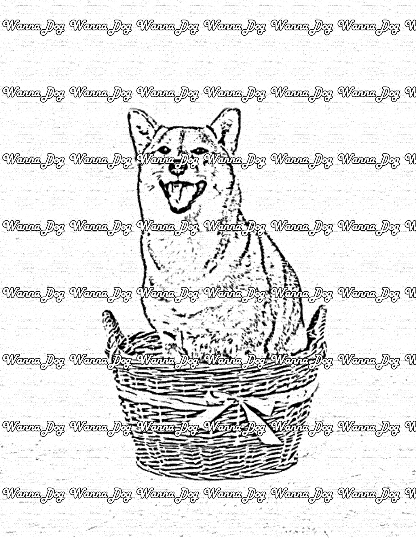 Shiba Inu Coloring Page of a Shiba Inu in a basket