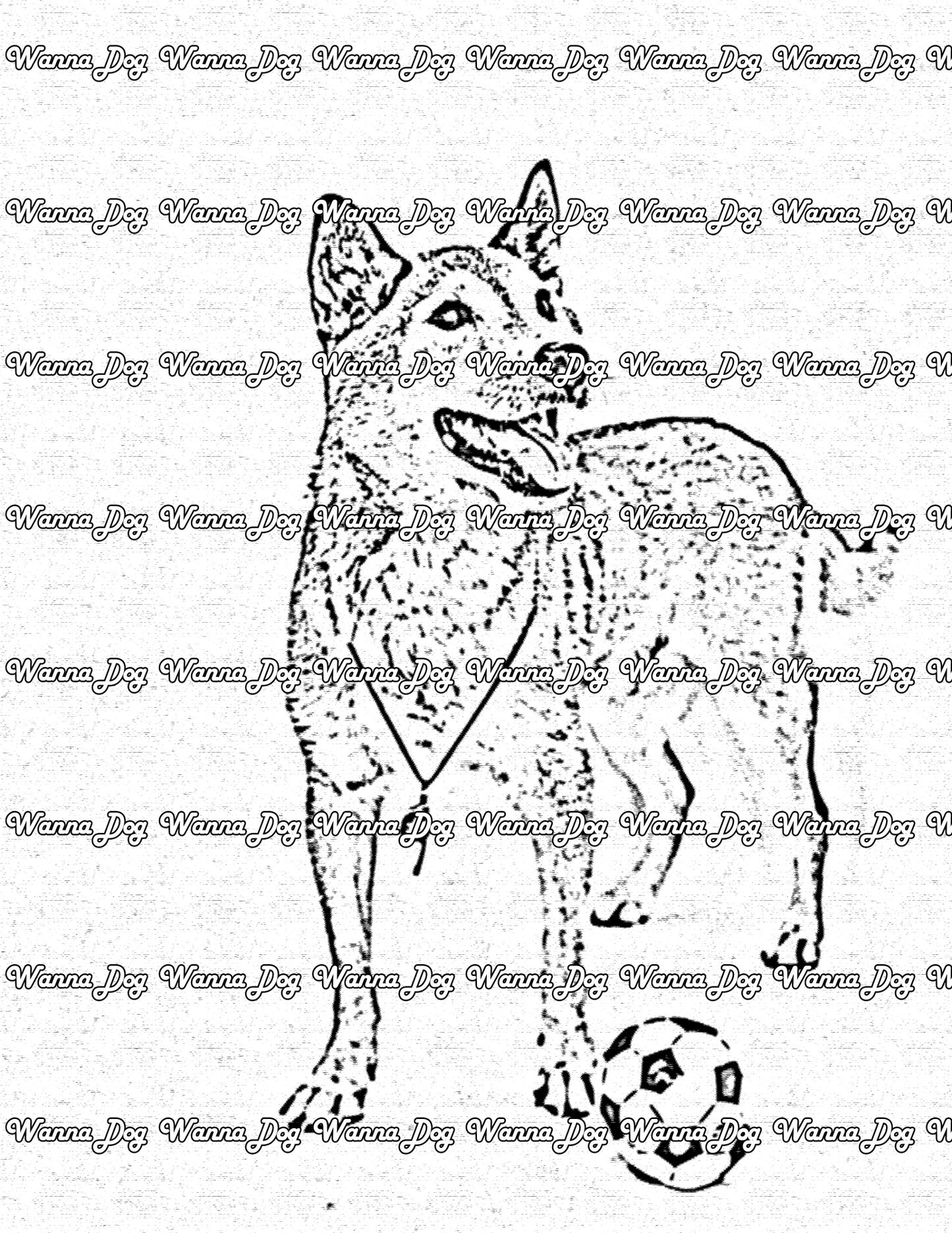 Shiba Inu Coloring Page of a Shiba Inu playing with a soccer ball