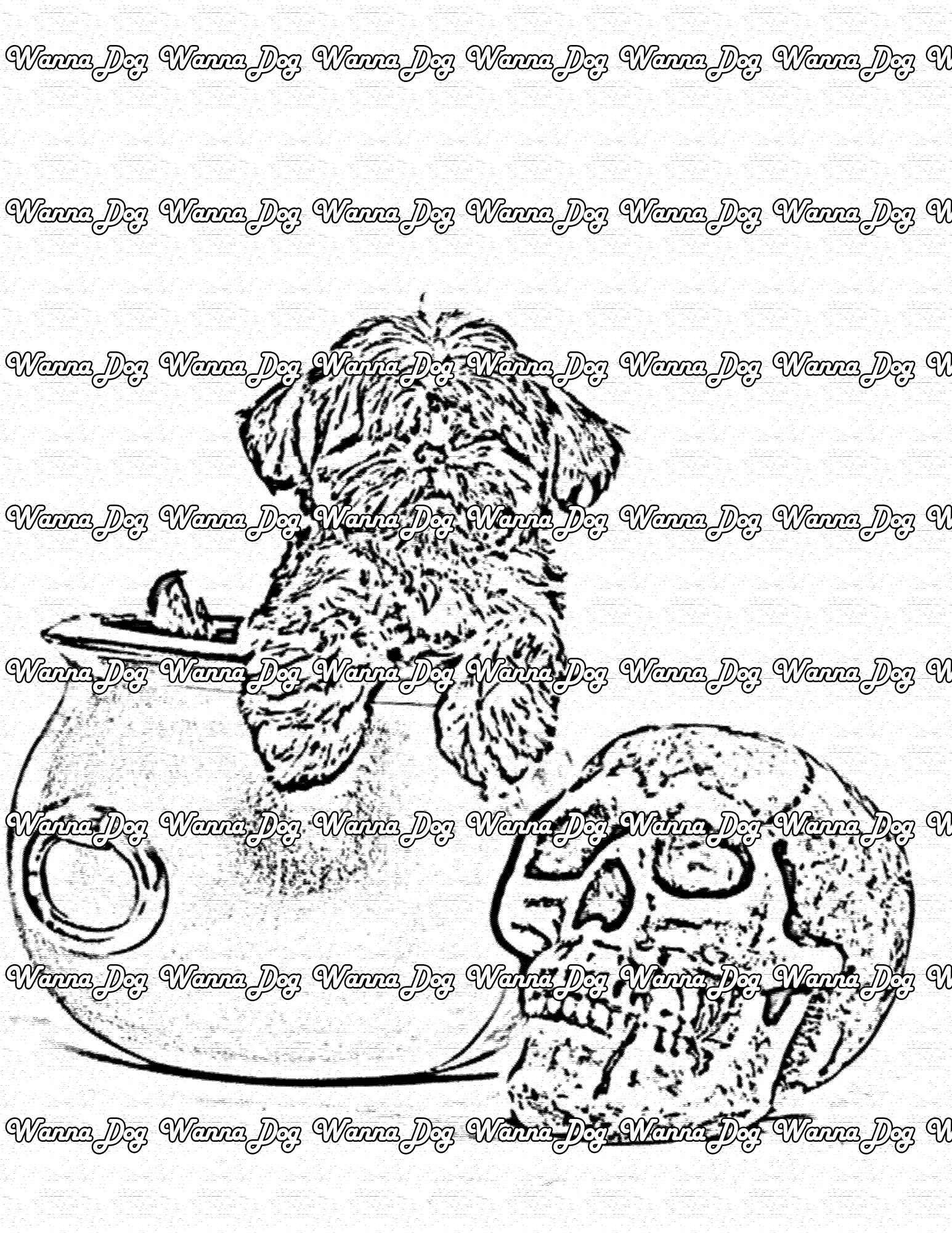 Shih Tzu Coloring Page of a Shih Tzu with Halloween decorations