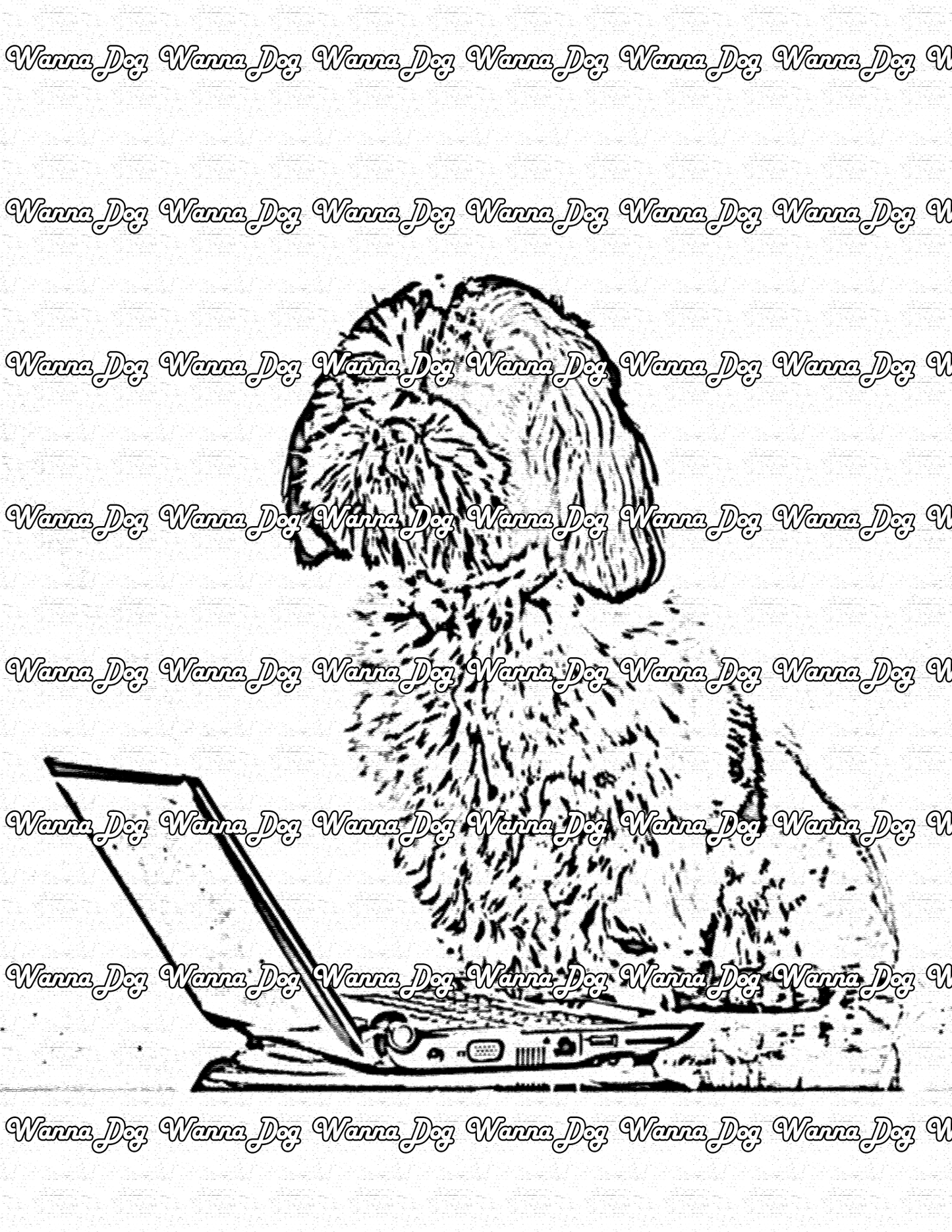 Shih Tzu Coloring Page of a Shih Tzu with a laptop