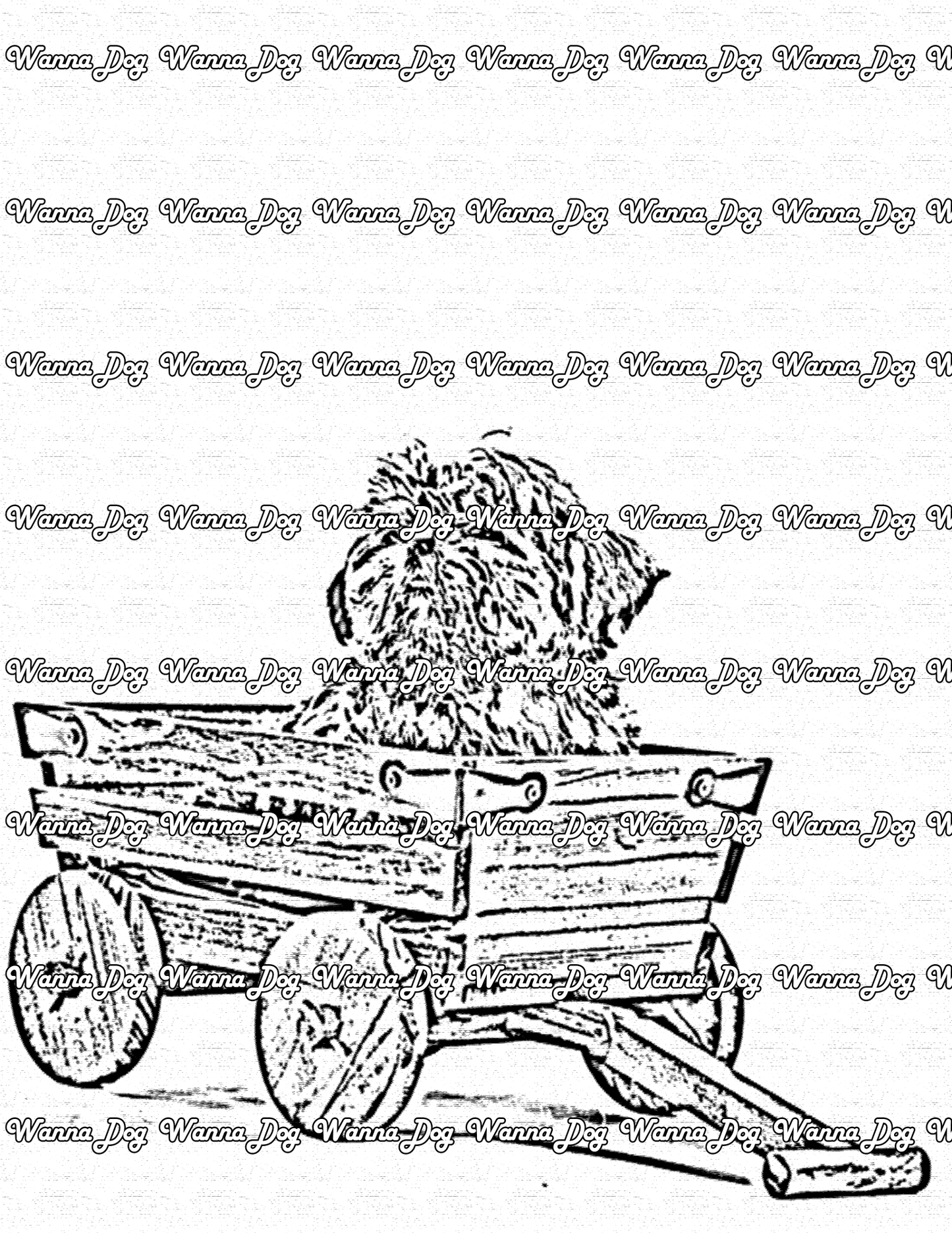 Shih Tzu Coloring Page of a Shih Tzu in a wagon
