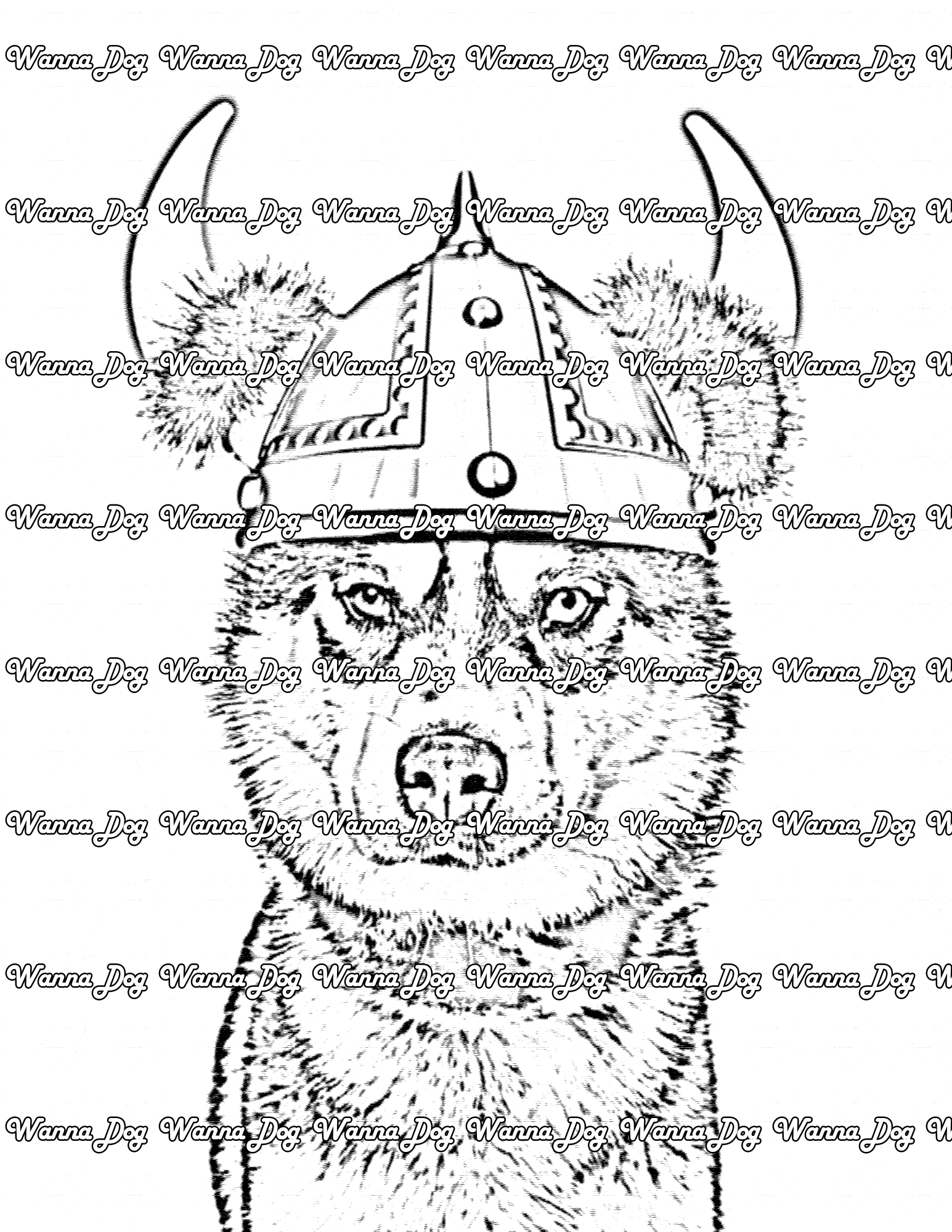 Siberian Husky Coloring Page of a Siberian Husky with a viking helmet o