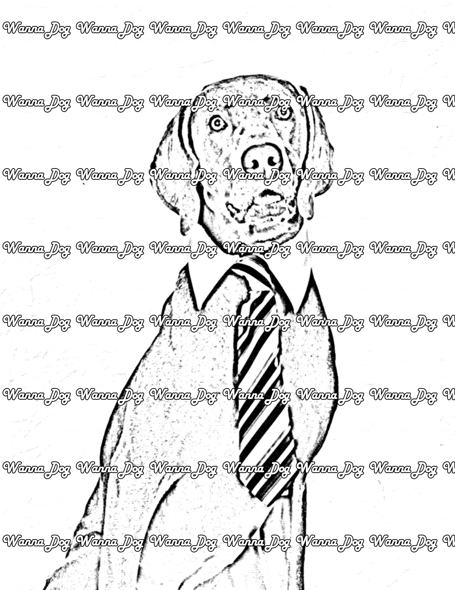 Weimaraner Coloring Page of a Weimaraner wearing a tie