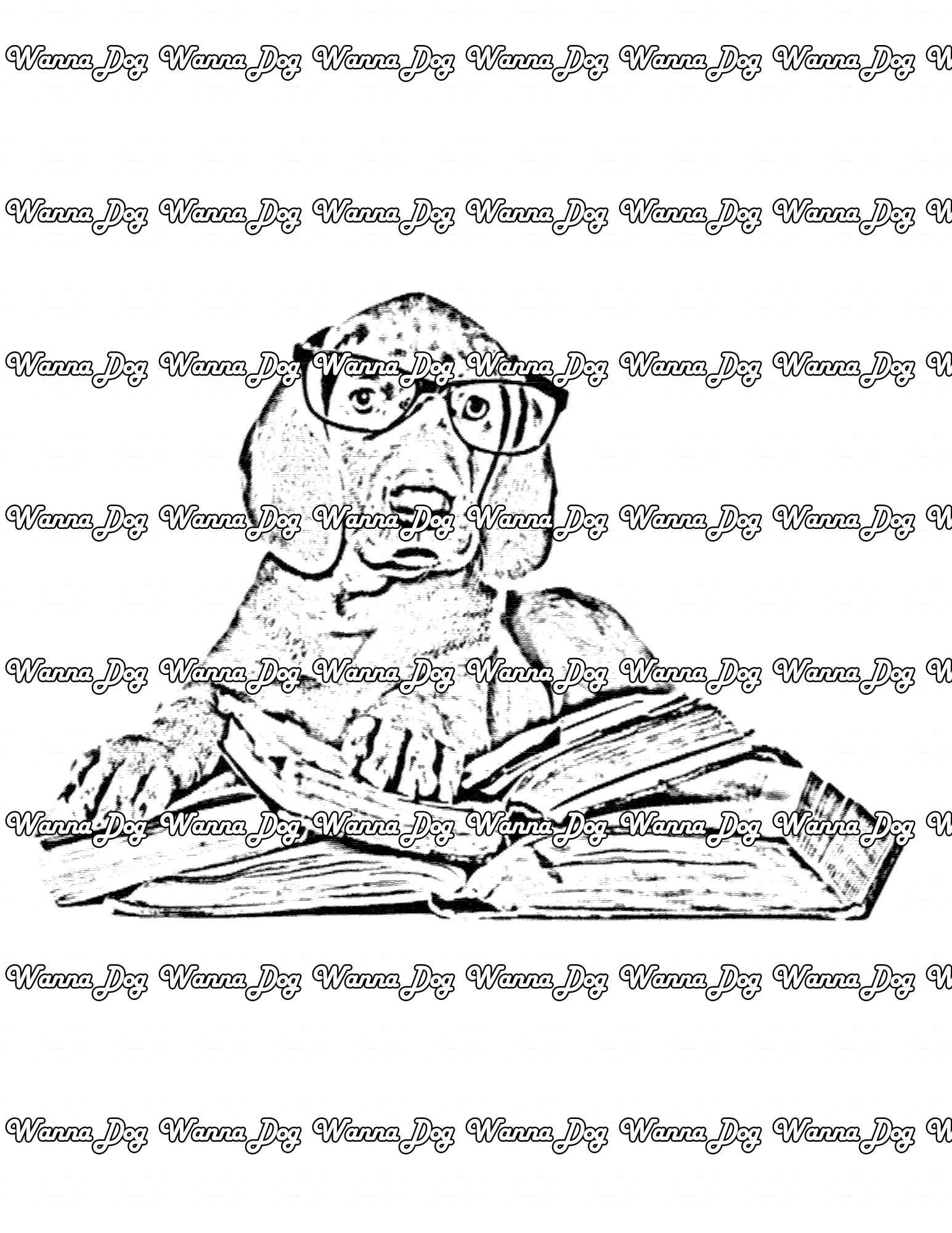 Weimaraner Coloring Page of a Weimaraner reading books